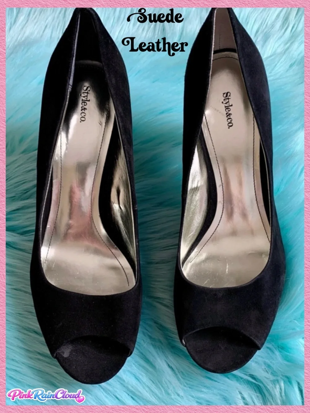 Style & Co Black Suede Leather Y2K Open Toe Cone Heels Women’s 10 Pumps